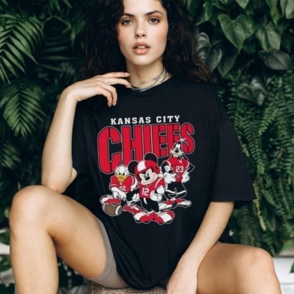 Kansas City Chiefs Mickey Donald Duck Goofy Football T Shirt